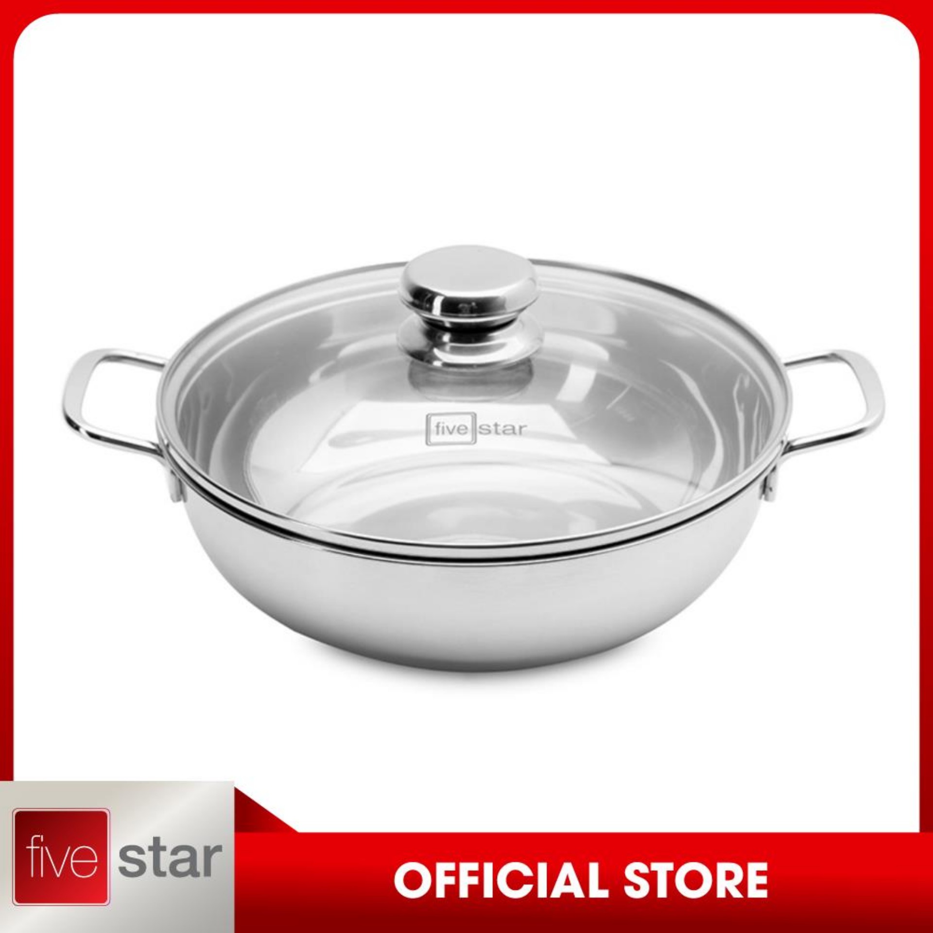 Nồi lẩu um xào 3 đáy sandwich inox 430 Fivestar Standard bếp từ nắp kính