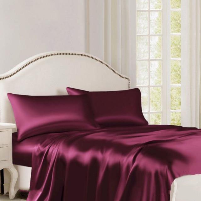 Bộ 4 món ga gối phi lụa lan pham bedding hàng loại 1 mát mịn - đỏ đô