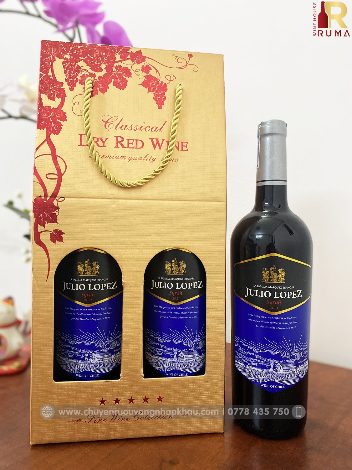 Set 2 chai vang Chile Julio Lopez nhập khẩu chính hãng - TG