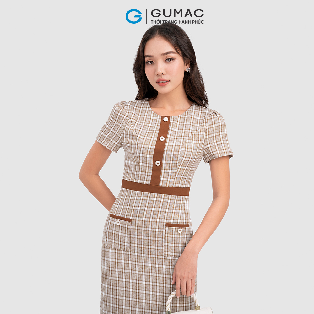 Đầm caro phối viền thời trang GUMAC DC11028