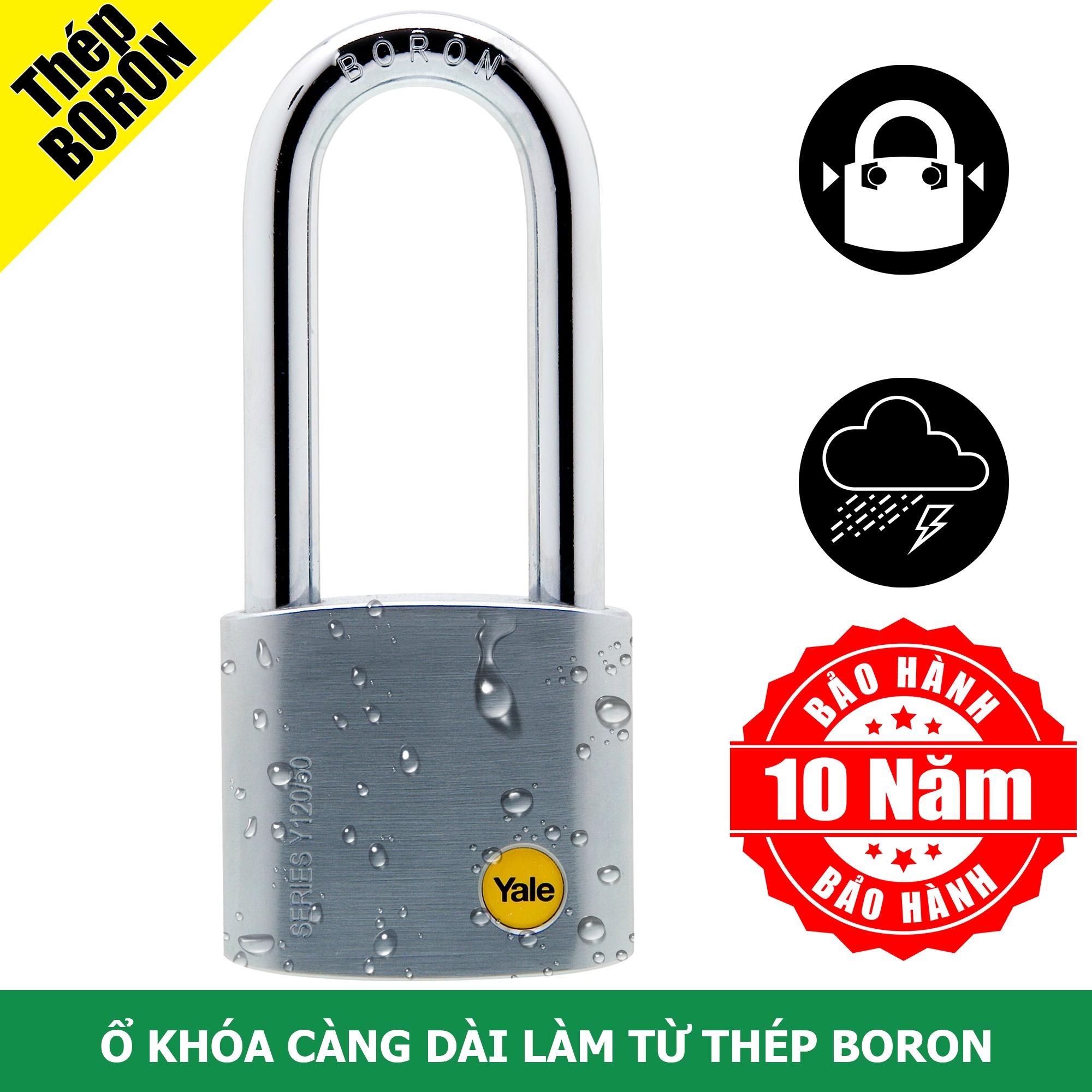 Ổ khóa cửa càng dài 7cm làm bằng thép Boron rất cứng màu Satin phủ Chrome sẻo Yale Y120/50/163/1