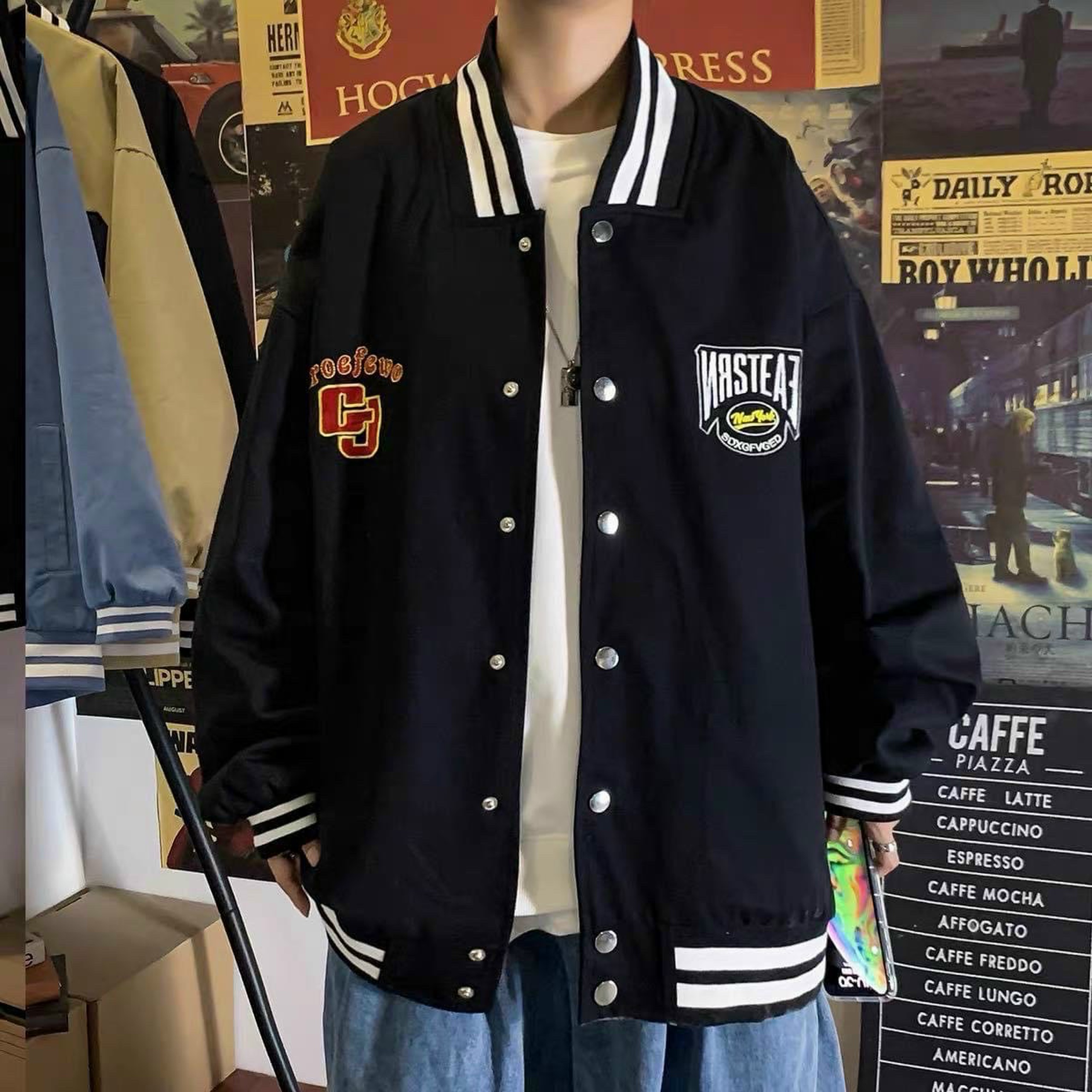 Áo khoác dù nam nữ phối sọc siêu đẹp ngầu GJ, áo khoác phong cách lịch lãm một hàng nút độc đáo