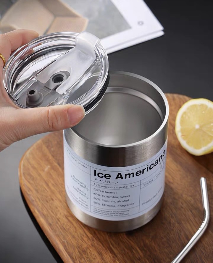 Ly giữ nhiệt inox 304 Iced Americano không gỉ cao cấp, Cốc giữ nhiệt kèm ống hút 300/600ml