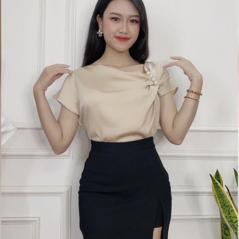 áo sơ mi - áo lụa đính ngọc sáng trọng
