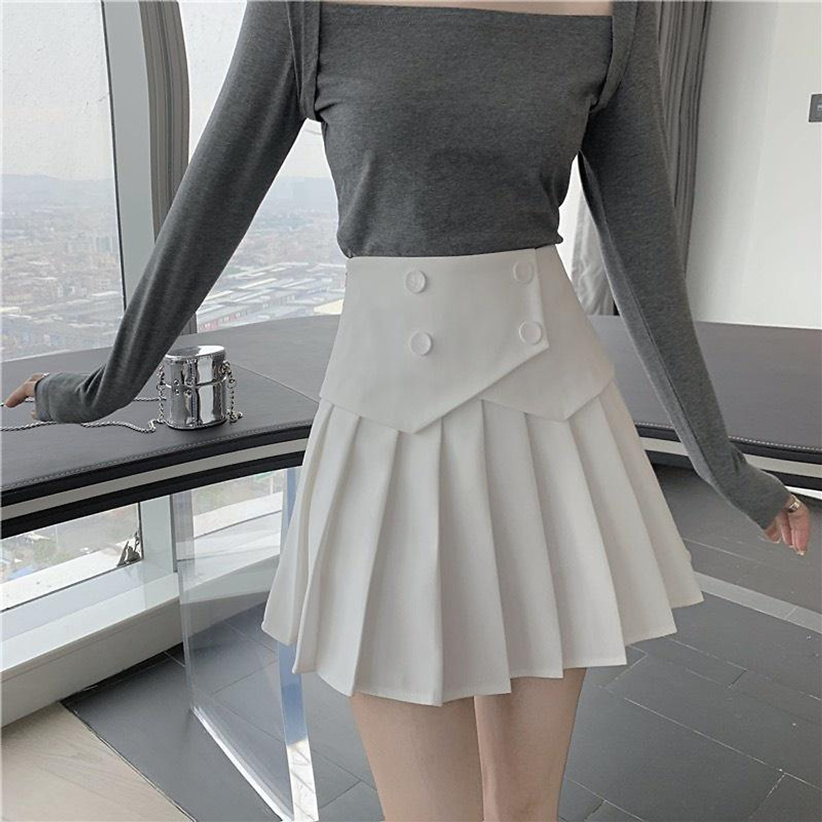 Chân váy xếp ly 4 khuy thời trang