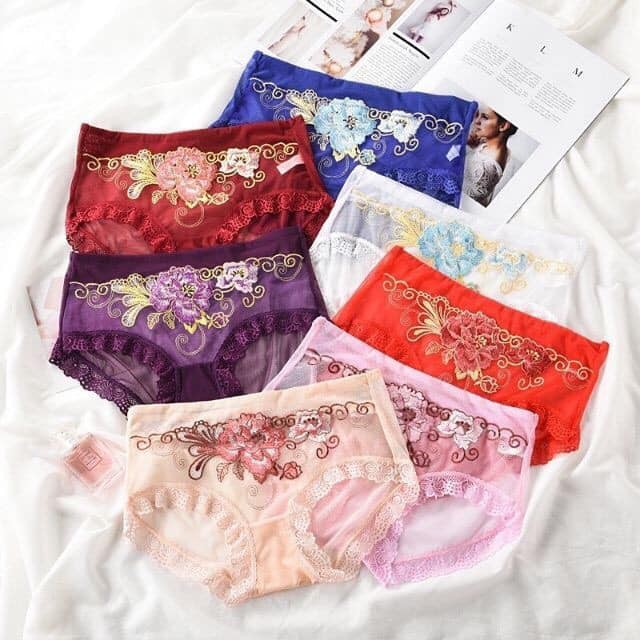 Combo 5 quần lót satin thêu hoa-NLS89