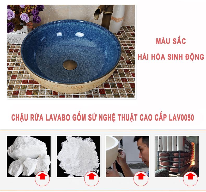 Chậu rửa lavabo gốm sứ nghệ thuật LAV0050 – Họa tiết sen sống động chân thực