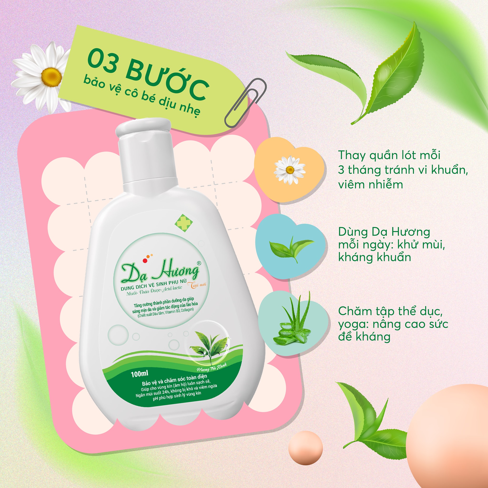 Dung dịch vệ sinh phụ nữ Dạ Hương trà xanh 100ml