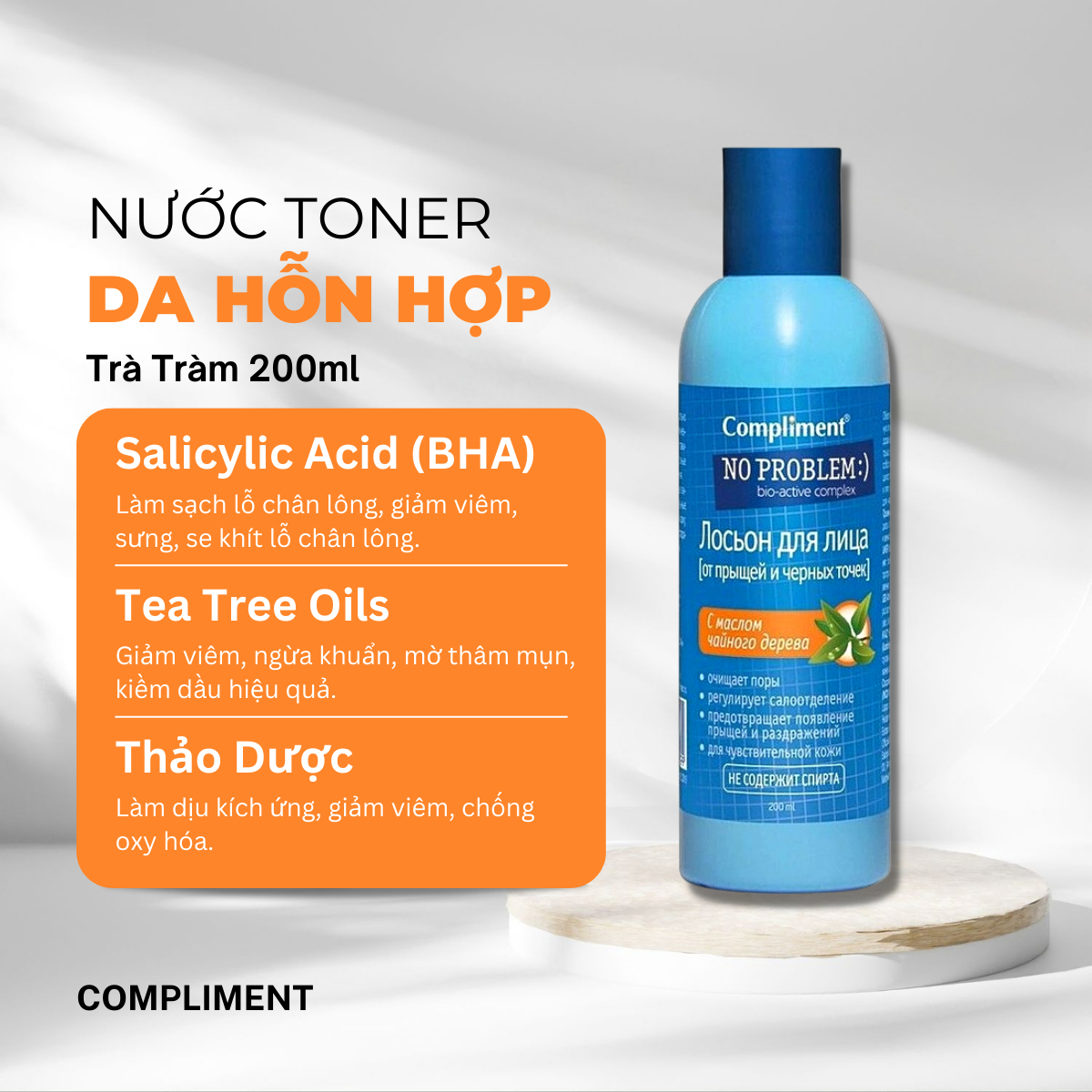 Nước Hoa Hồng Dưỡng Ẩm Làm Sạch Da Compliment No Problem 200ml