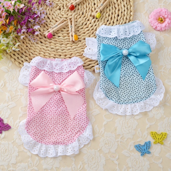 Sweet Bow Dog Dress Summer Pet Clothes for Small Dogs Cats Dog Dresses Lace Tutu Skirt Puppy Clothing Teddy Clothes