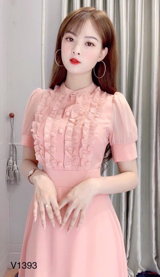 Đầm hồng nữ thiết kế nhun eo bèo ngực thời trang