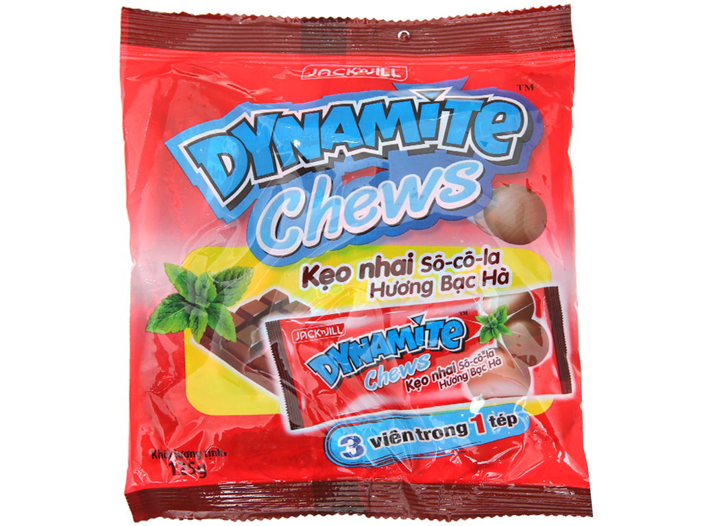 Kẹo nhai socola hương bạc hà Dynamite Chews gói 125g (Túi 25 viên)