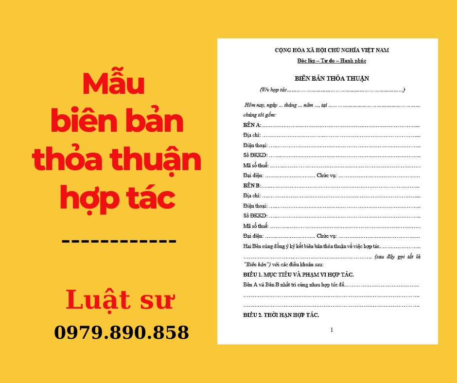 Mẫu biên bản thỏa thuận hợp tác + bản hướng dẫn chi tiết của Luật sư