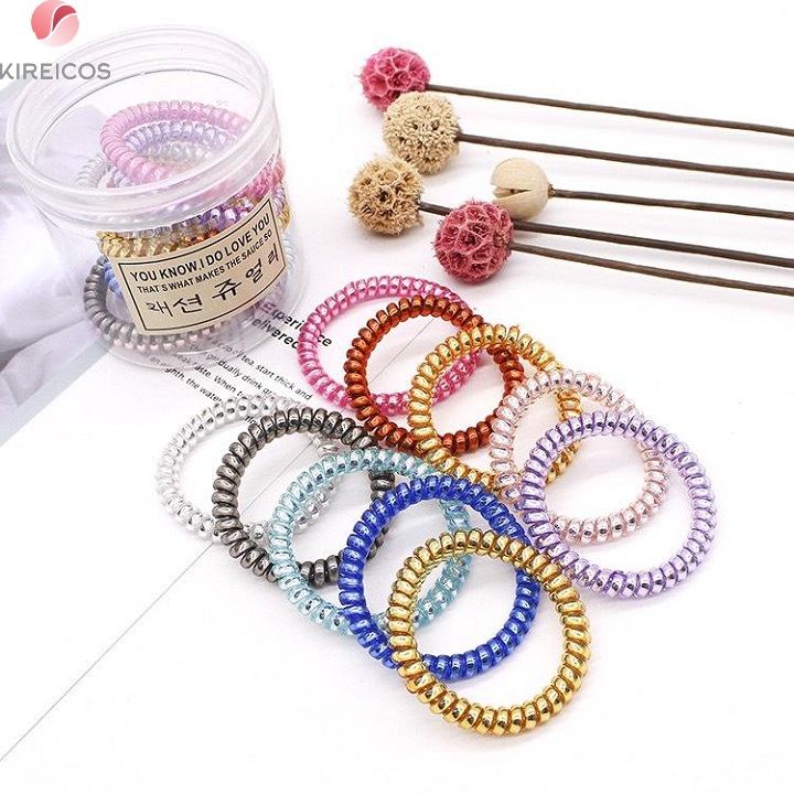 [HCM]Hộp 10 Dây Cột Tóc Buộc Tóc Nhựa Xoắn Nhiều Màu - kireicos