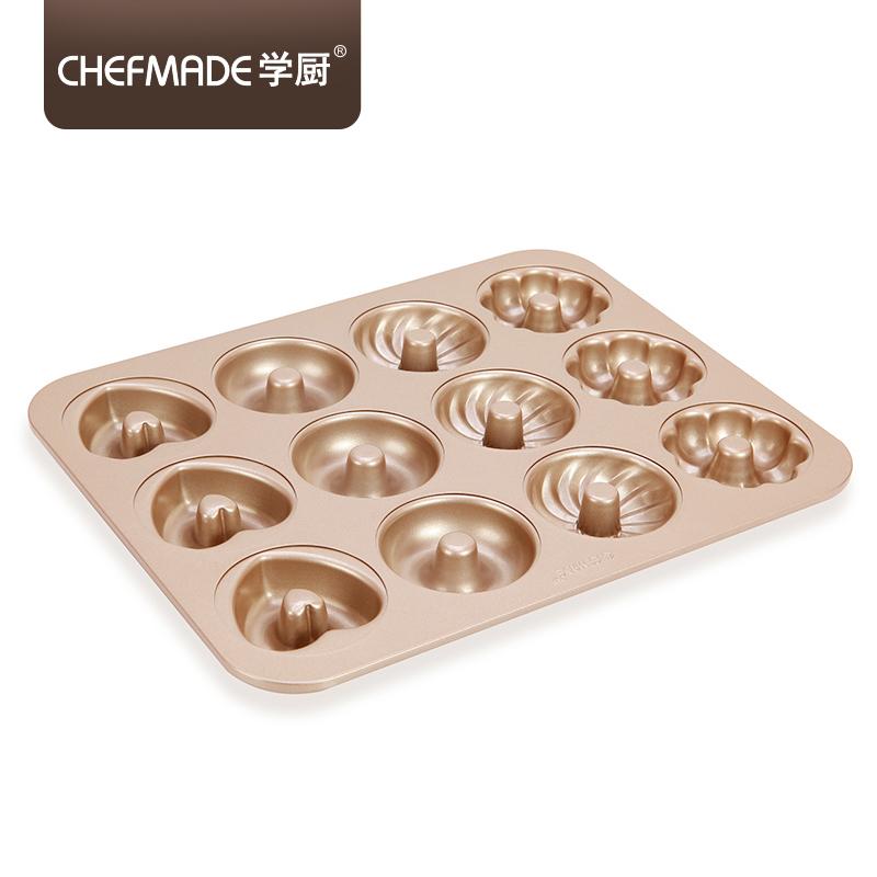 Chefmade Chef Made 12 Cốc Không Dính Mini Bí Lốc Xoáy Loại Hình Trái Tim Donut 4 Màu Phù Hợp Với Khuôn Bánh