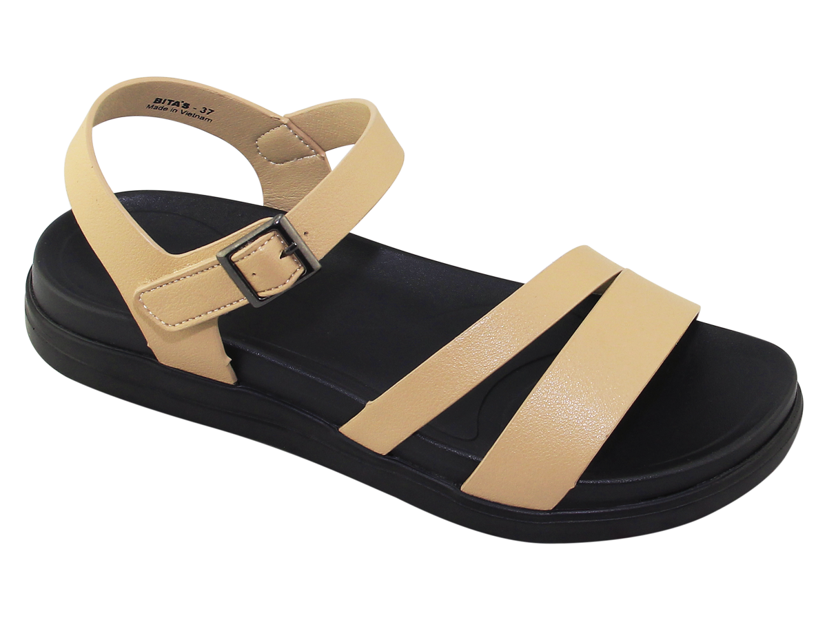 Sandal đế bằng nữ Bita's SHANA.03 (Đen + Kem + Vàng bò)