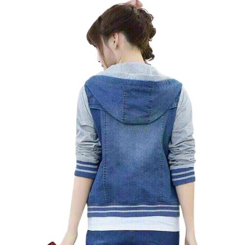 áo khoác jean có nón phối tay thun