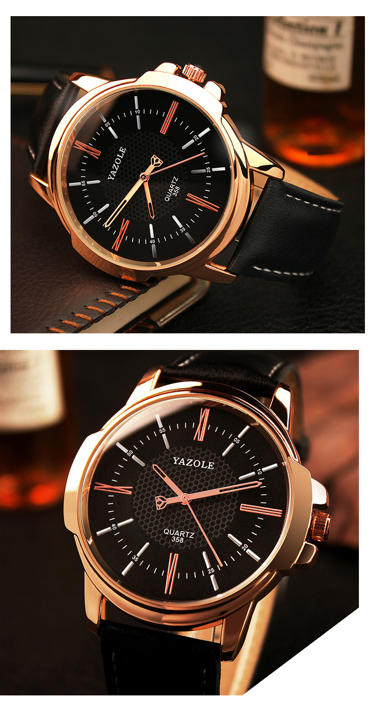 Đồng hồ nam dây da Yazole 336 (Đen)