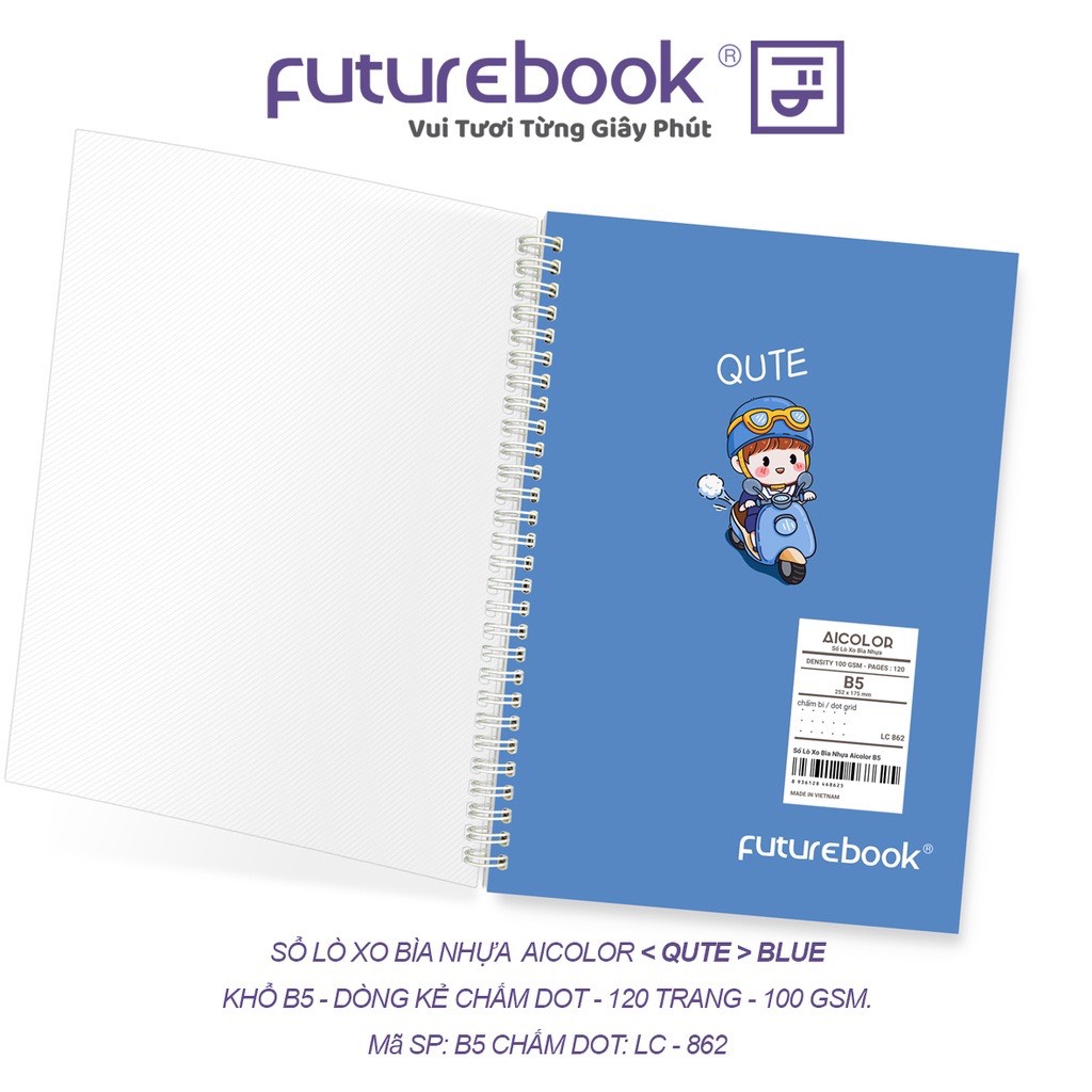 Sổ Lò Xo Bìa Nhựa Aicolor B5 Chấm Dot 120 Trang 100 GSM. VPP FUTUREBOOK. MSP: LC862. Giao mẫu ngẫu nhiên.