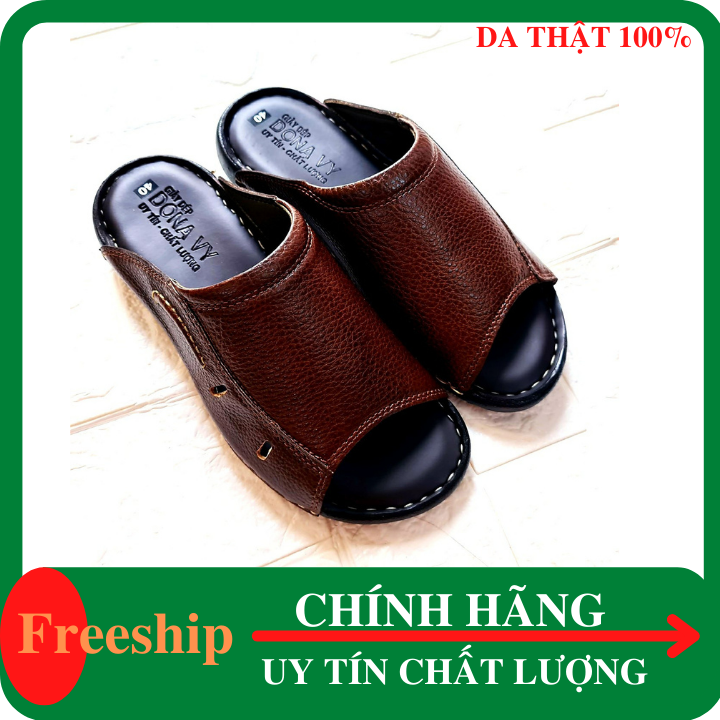 Dép da bò thời trang sang trọng khâu viền tinh tế đế cao su cao cấp