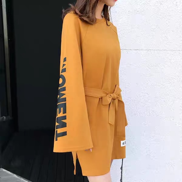 Đầm suông thắt eo tay dài Moment