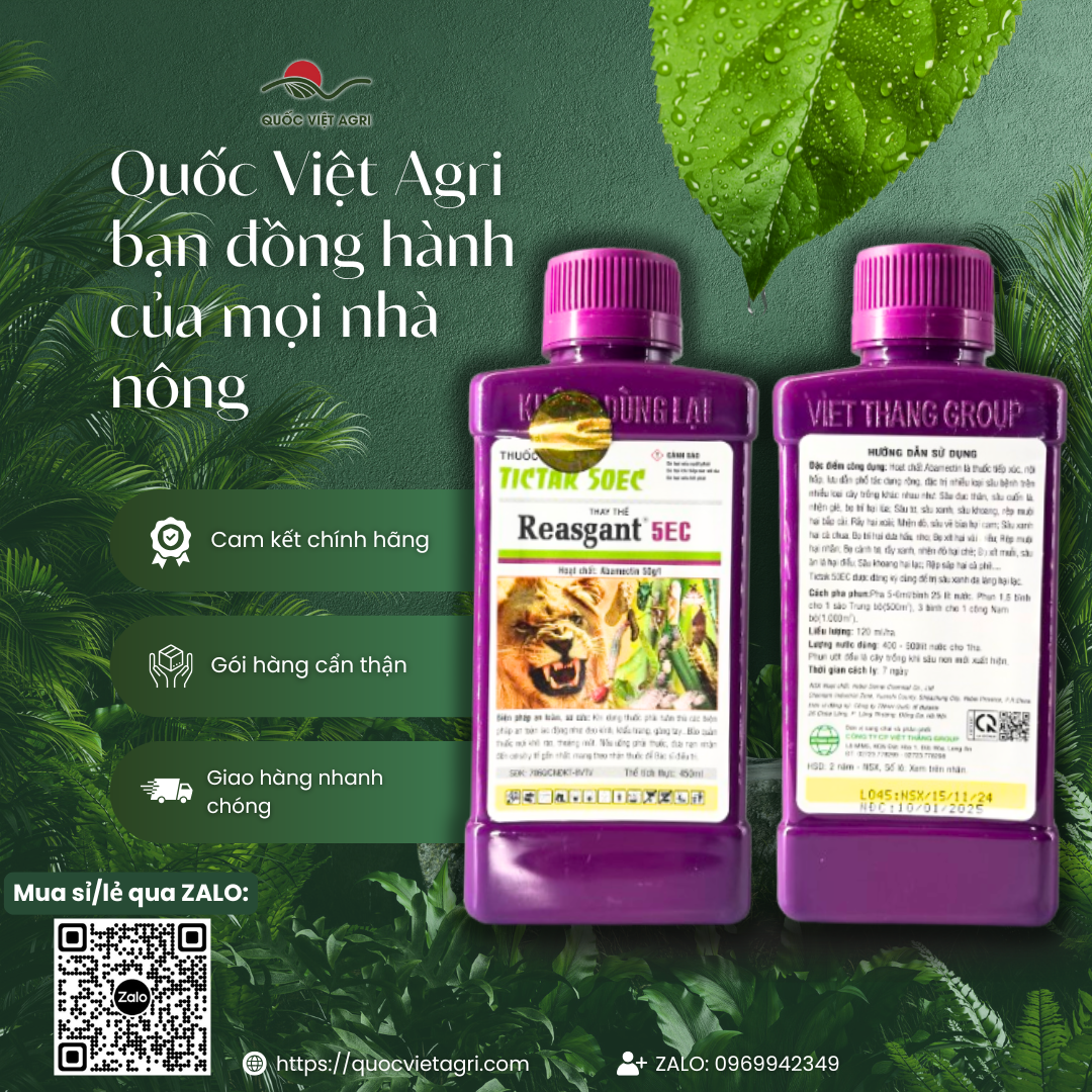Thuốc trừ sâu REASGANT 5EC (chai 450ml) - Abamectin 50g/l TICTAK 50EC Trừ sâu đục thân, sâu xanh, sâu cuốn lá, sâu tơ, nhện đỏ