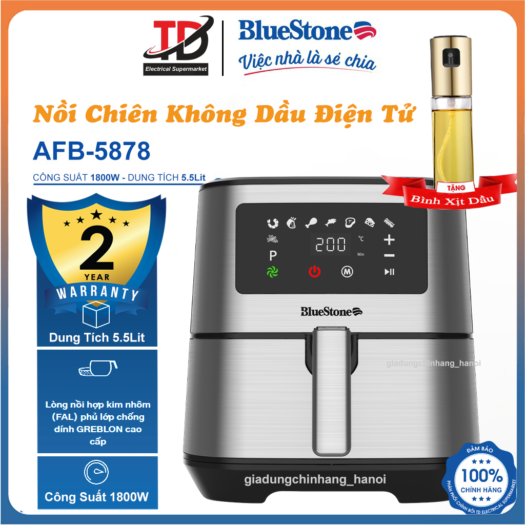 Nồi Chiên Không Dầu Điện Tử BlueStone AFB-5878, 1800W - 5.5 Lít, Công Nghệ Làm Nóng Rapid Air, Bảo Hành Chính Hãng 2 Năm