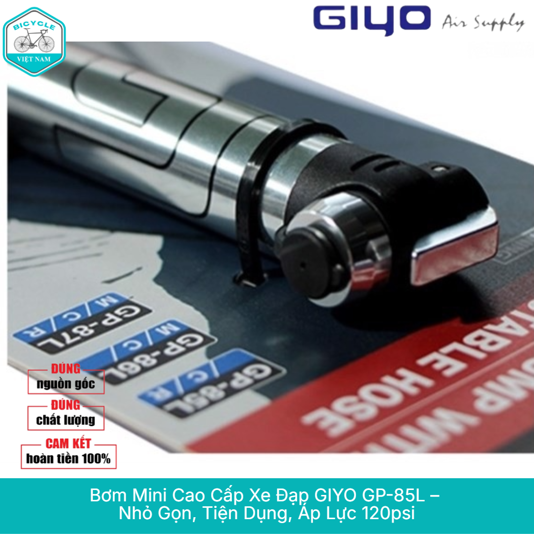High Quality Mini Bicycle Pump Giyo Gp 85L – Cnc Aluminum Alloy, Pressure 120 Psi, Extendable Cord, Genuine