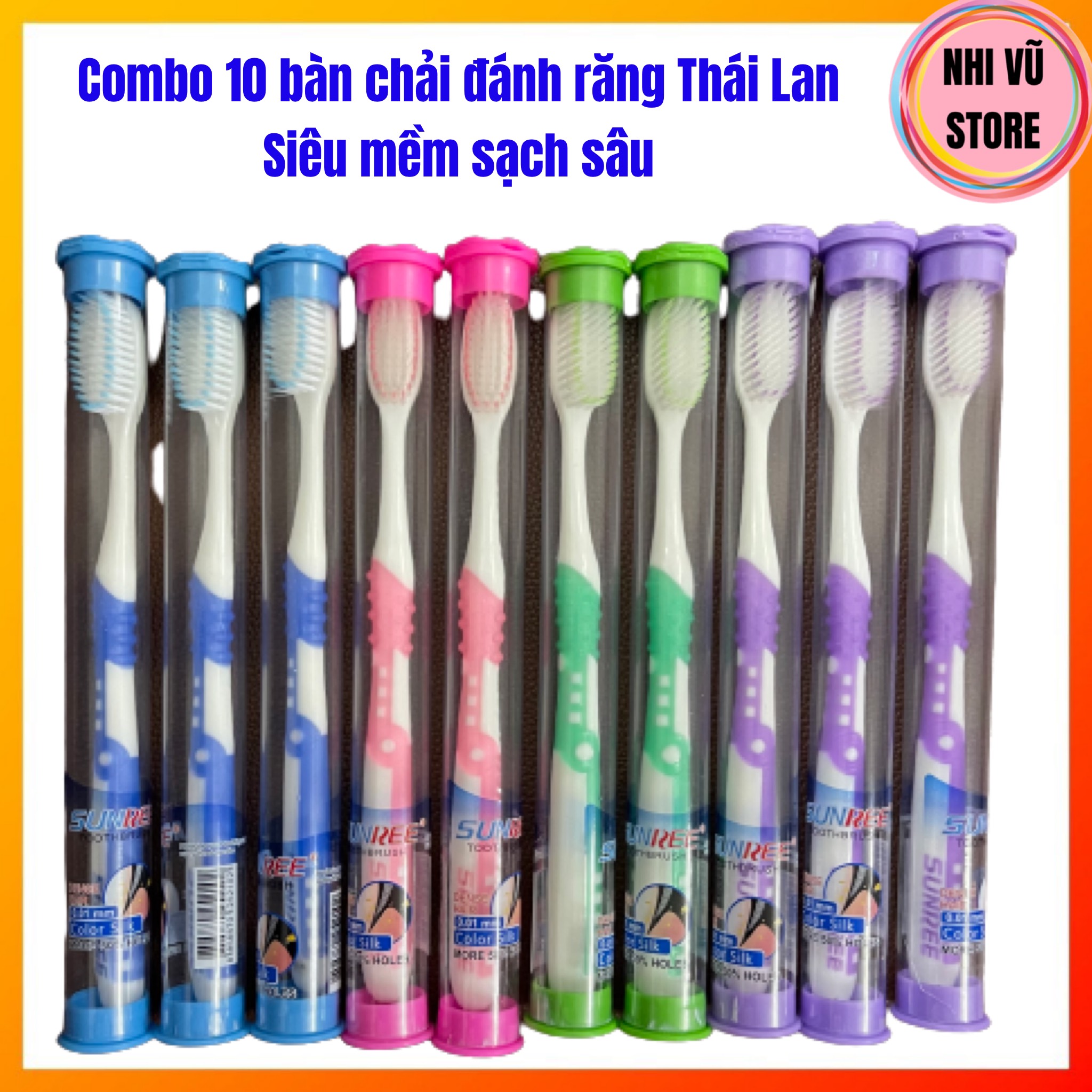 Combo 10 bàn chải đánh răng sunree thái lan siêu mềm sạch sâu - nhi vu store