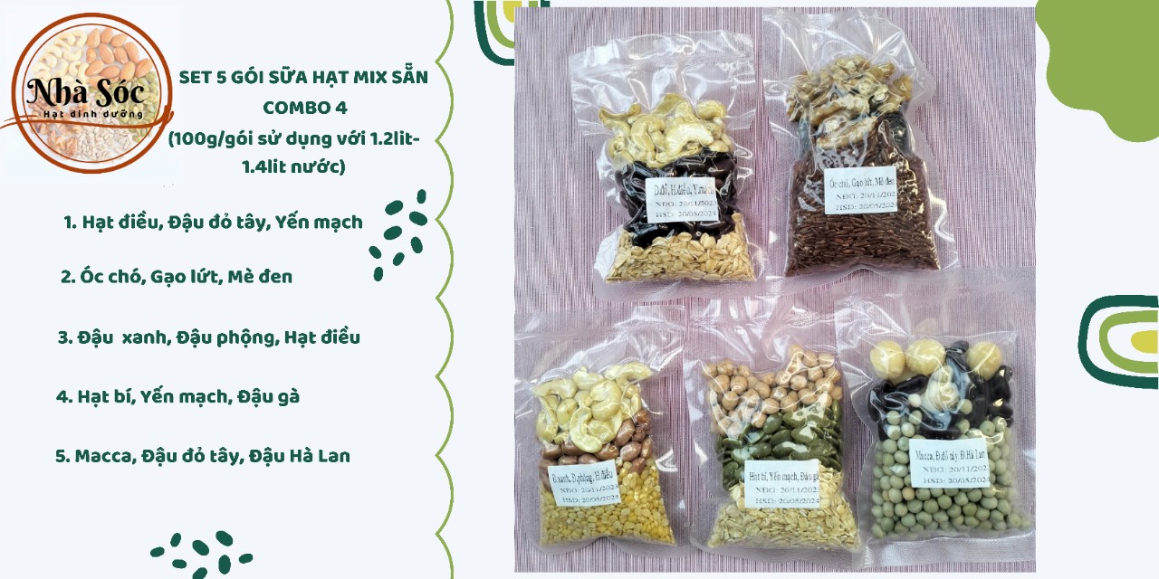 Set hạt dinh dưỡng làm sữa hạt [COMBO 5 NGÀY Mix sẵn 100g/gói]