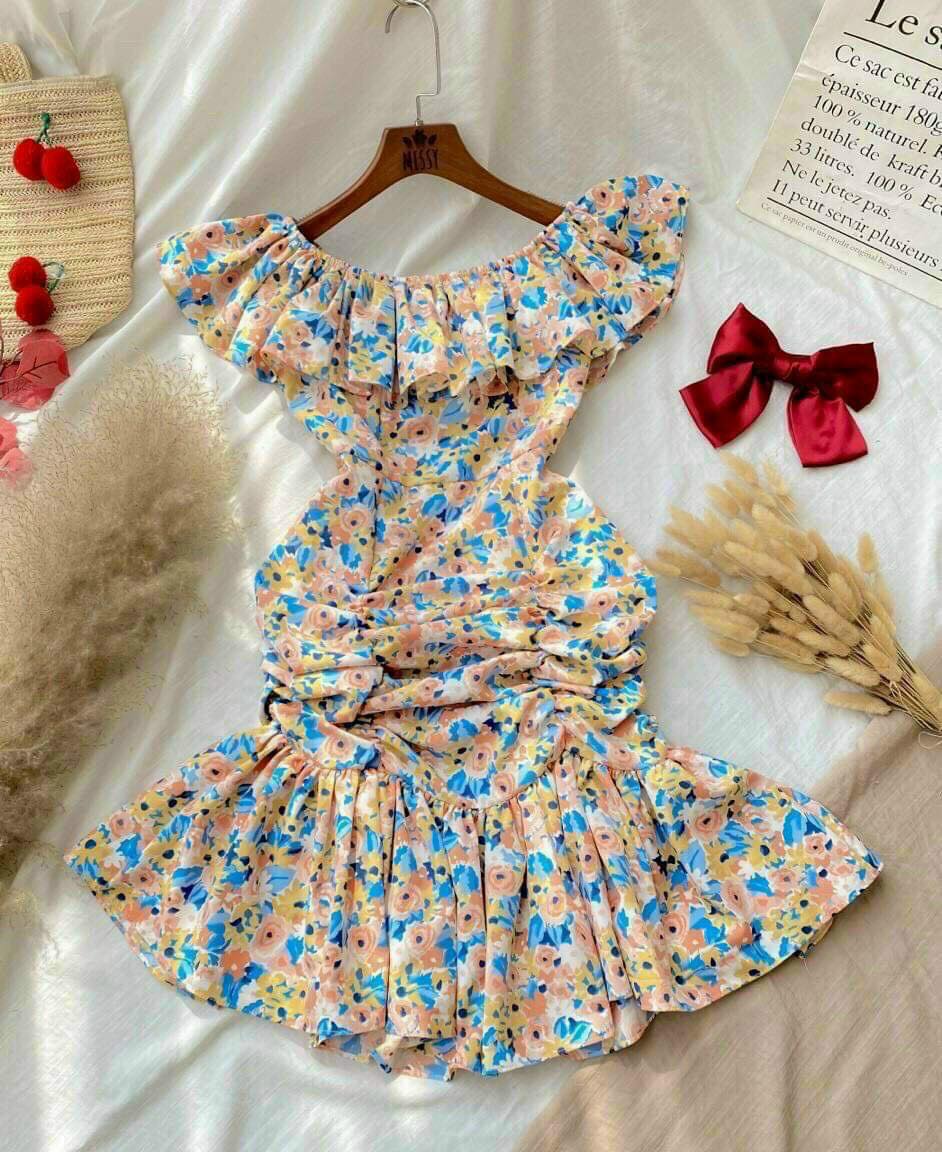 Đầm Trễ Vai Hoa Lụa Đuôi Cá FashionLyLy