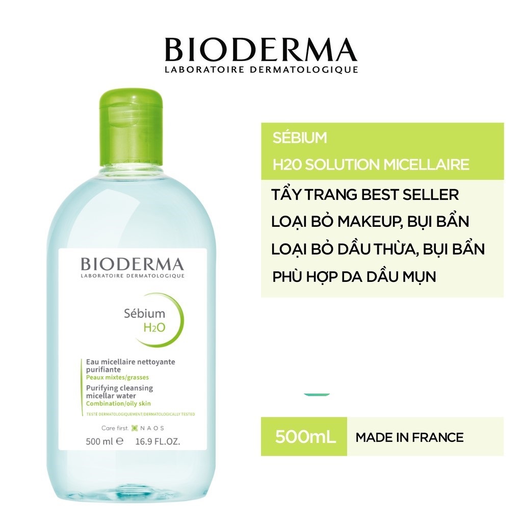 [100ml-500ml] Nước Tẩy Trang Dành Cho Da Dầu Và Da Hỗn Hợp Bioderma Sebium H20 Solution Micellaire