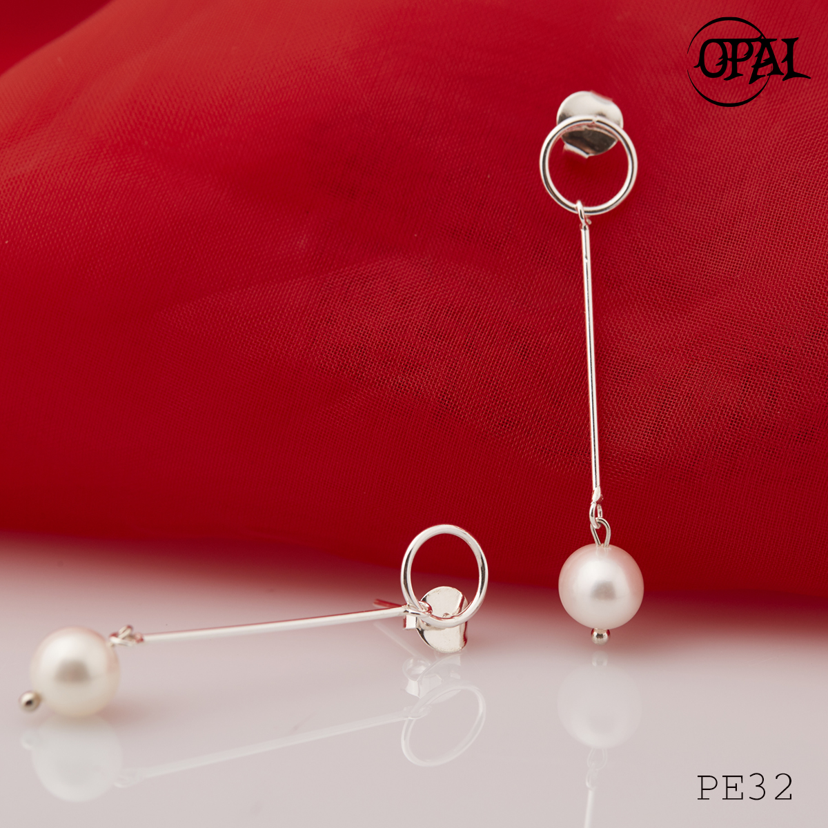 PE32-Hoa tai bạc đính ngọc trai OPAL