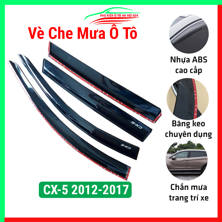 Vè che mưa ô tô Mazda CX5 2012-2017 vè đen, nhựa ABS chắn mưa, cản bụi tốt, băng keo chắc chắn