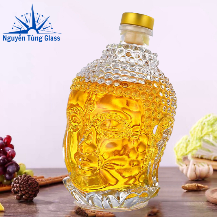 chai thuỷ tinh đựng rươu 750ml hình phật thủ