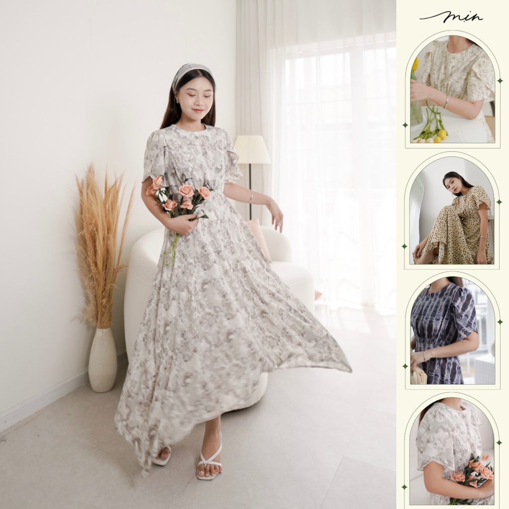 [4 HOẠ TIẾT|size S-XL] Đầm maxi lụa Mango Mát Mịn không nhăn, đuôi xoè, tay cánh hồng