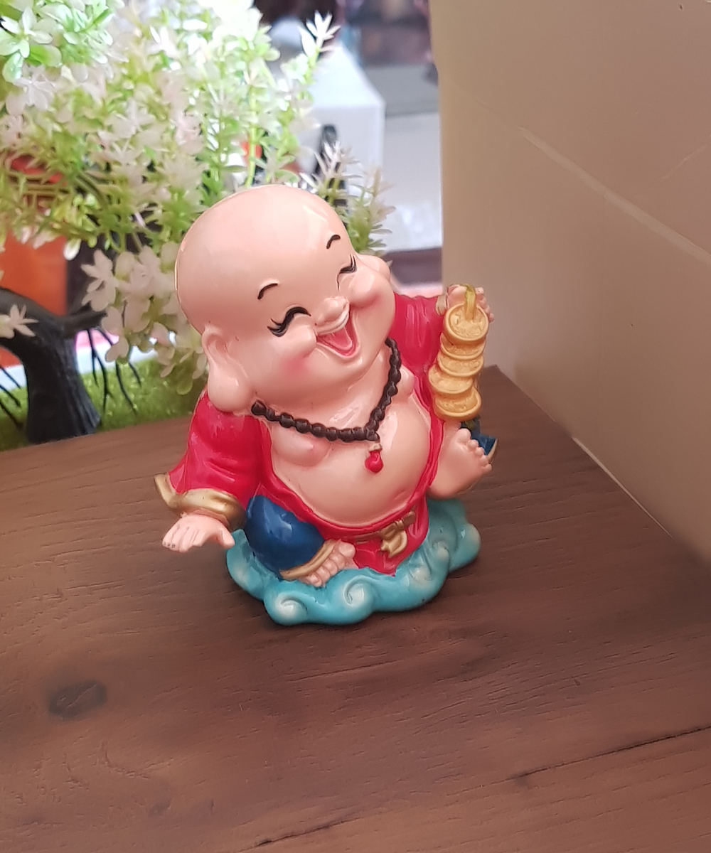 Tượng phật di lặc cầm xâu tiền 9cm