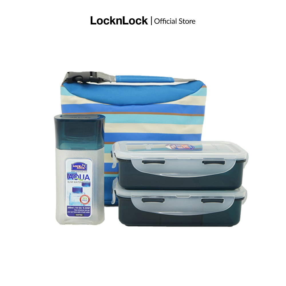 Bộ túi hộp cơm Lock&Lock Stripe pattern Bag HPL758S3SB - Màu xanh