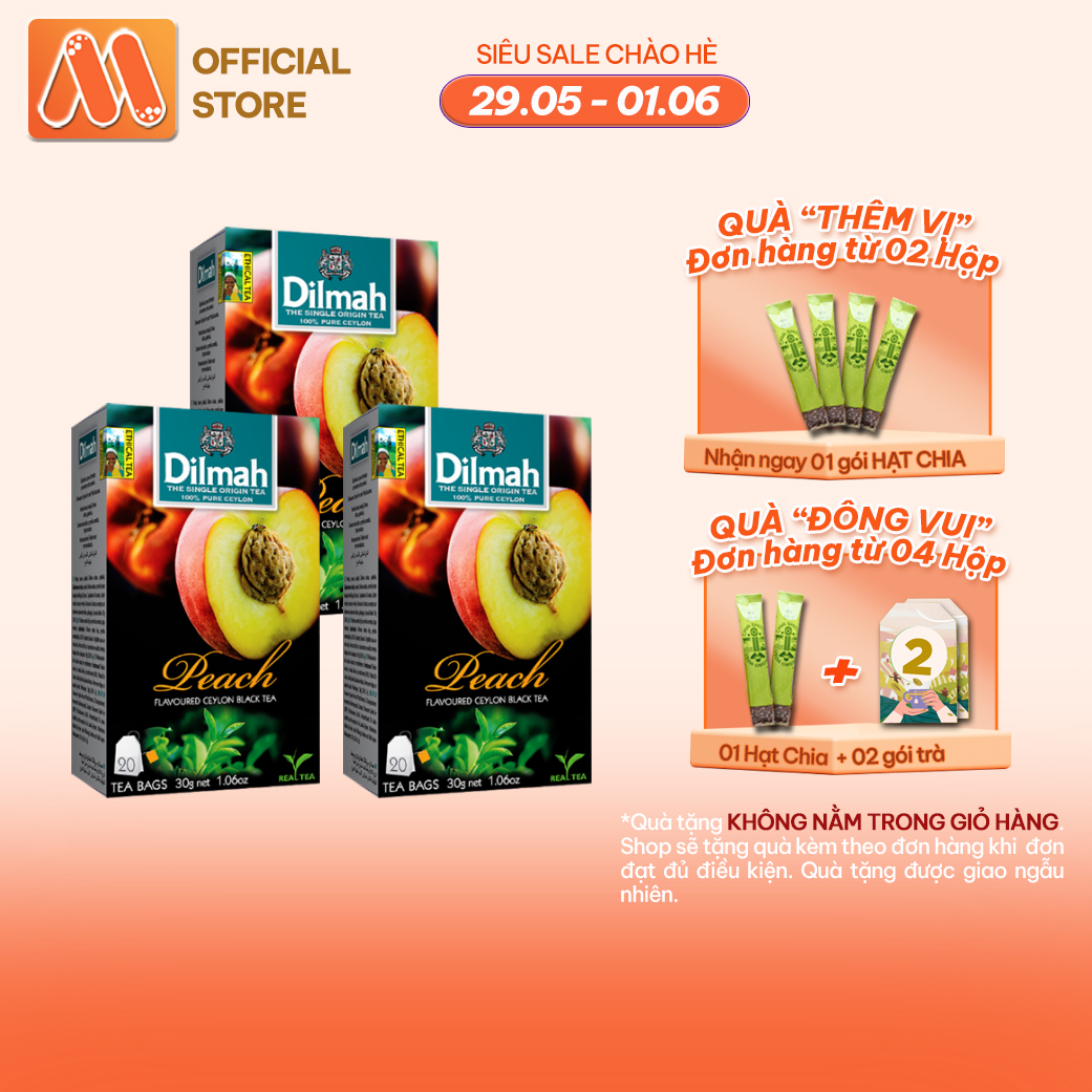 Combo 3 hộp Trà Dilmah Vị Đào - Peach 30g