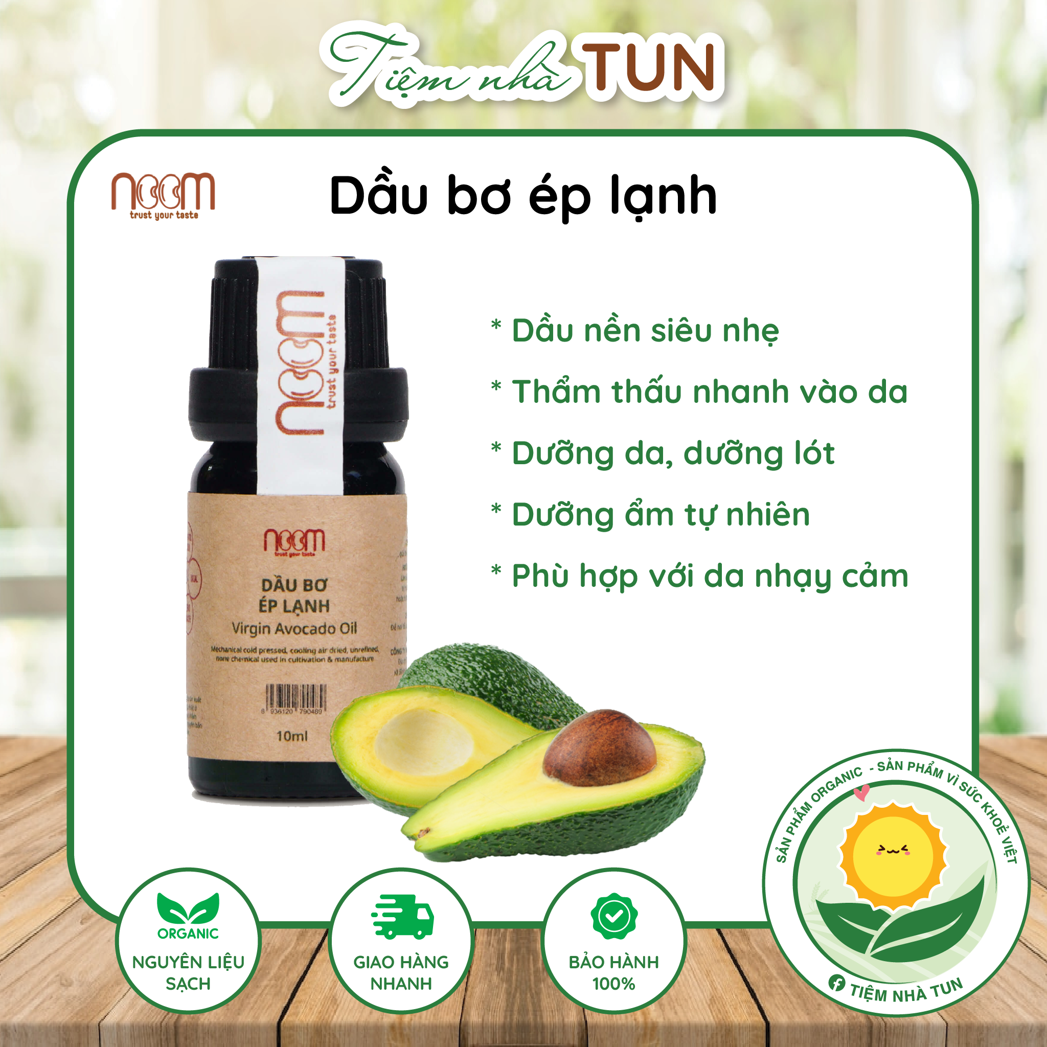 DẦU BƠ ÉP LẠNH NOOM (Virgin Avocado Oil) CHAI 10ml