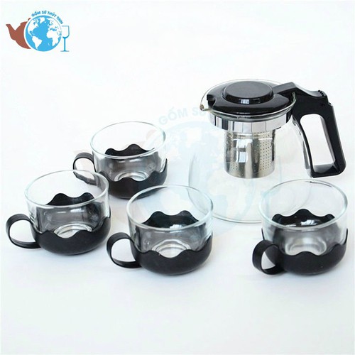 Bộ ấm trà lõi lọc và 4 ly thuỷ tinh-Bộ ấm trà kèm 4 tách thủy tinh cao cấp, Bình lọc trà