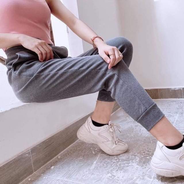 Quần jogger len tăm bo gấu nữ