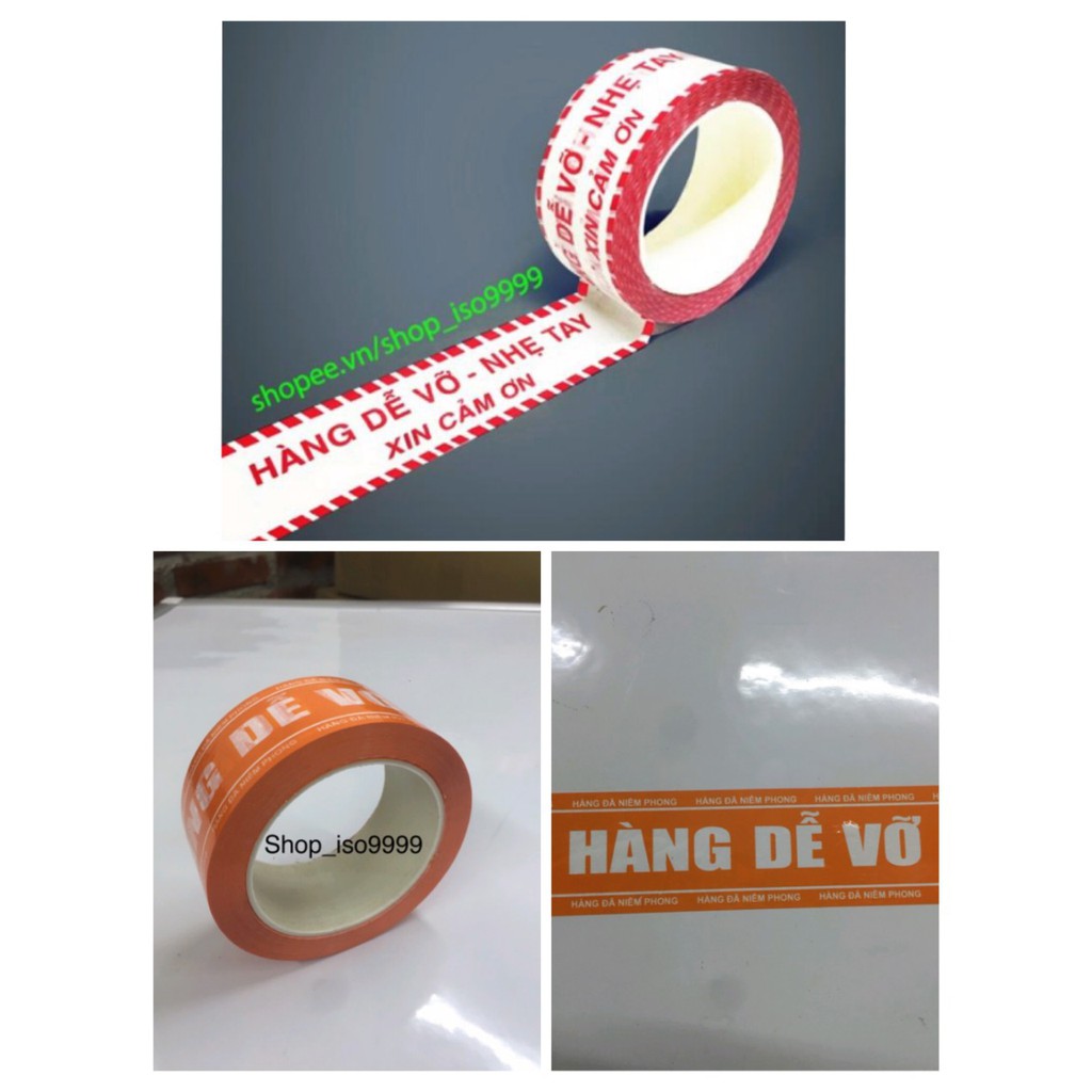 Băng dính niêm phong hàng hoá,băng keo in chữ “Hàng Dễ Vỡ” (màu cam )