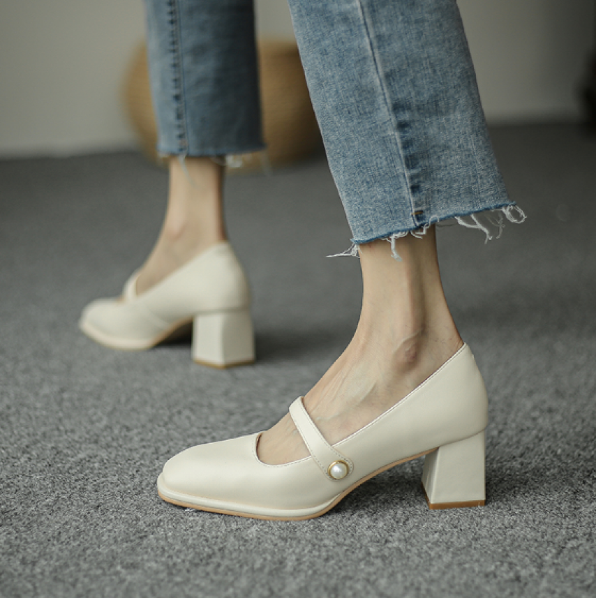 Giày búp bê mary janes đế 5cm quai ngang đính đá giá rẻ