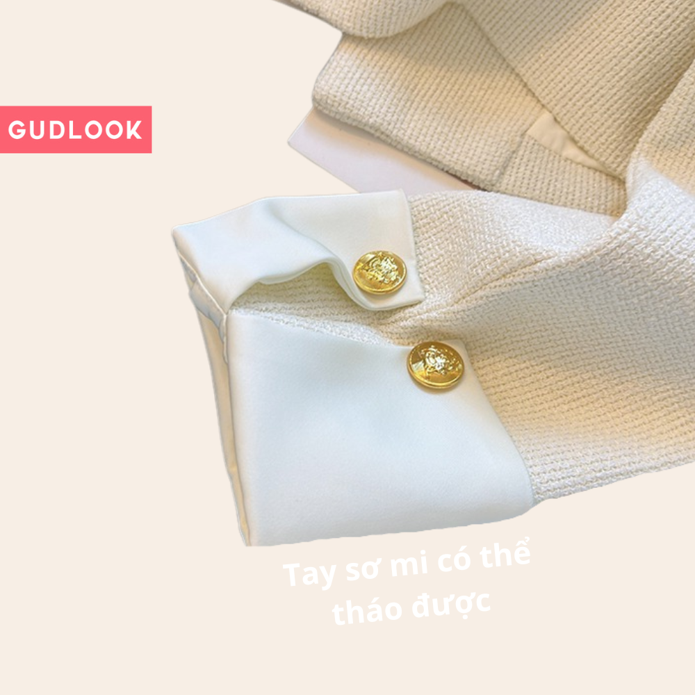 Áo Dạ GUDLOOK phối tay sơ mi dáng lửng trắng đen