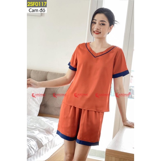 Bộ Lụa Đùi Cộc Tay Phối Viền CARDINA