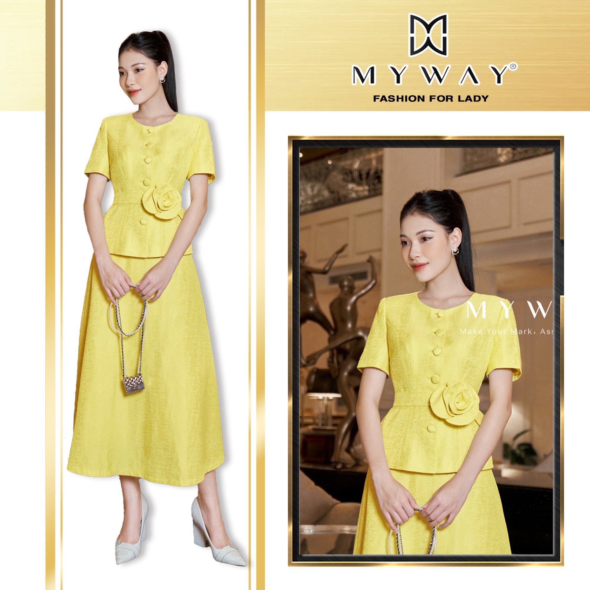 Clothes set vest skirt female MY WAY short sleeve gift belt flower luxury 8mvb0318-8mcxb226