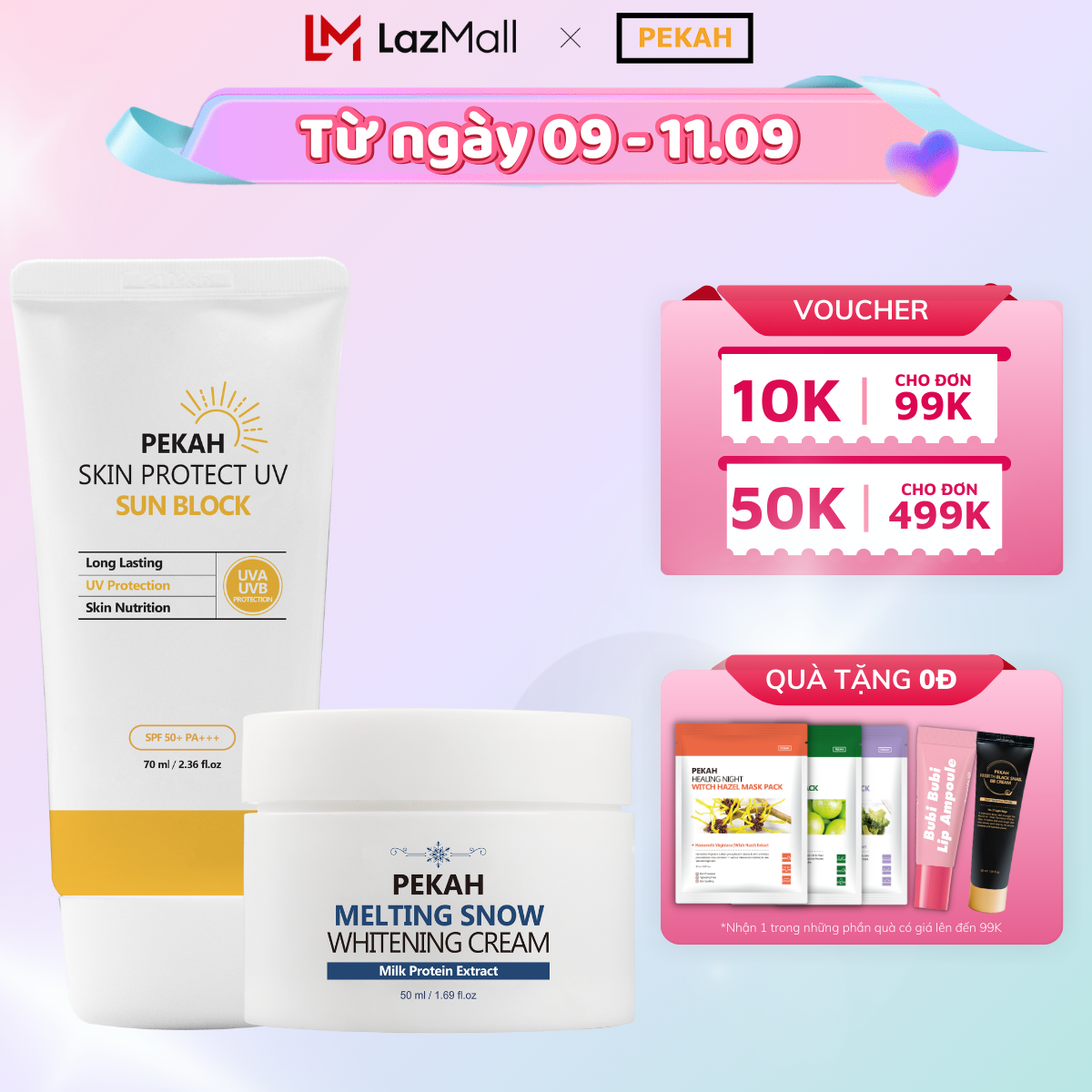 Kem chống nắng vật lý PEKAH Hàn Quốc bảo vệ khỏi tia UV nâng tone nhẹ Skin Protect UV Sun Block SPF 50+ PA+++ 70ml