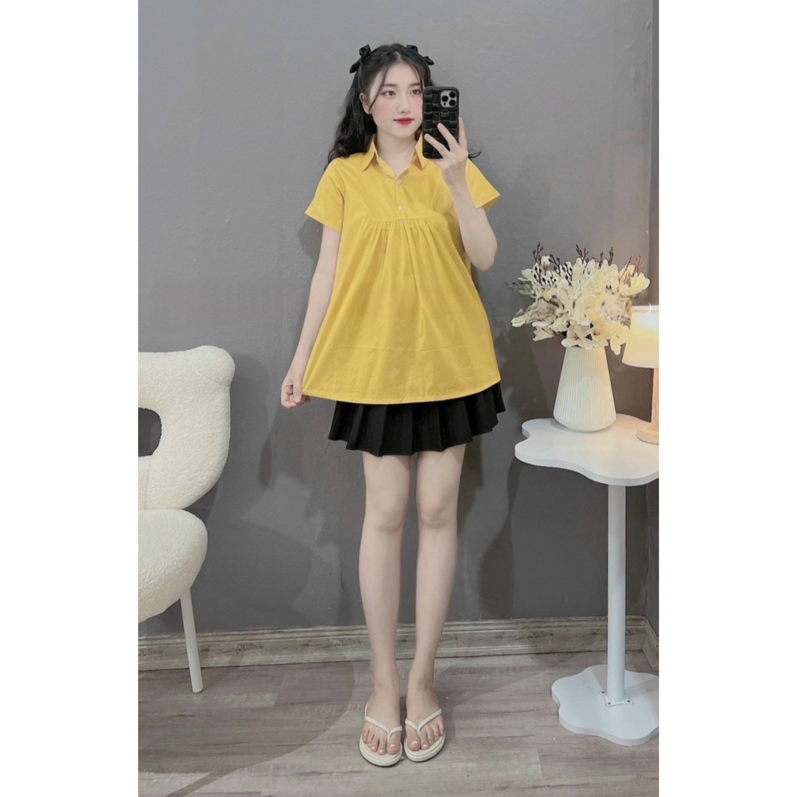 Áo bầu sơ mi trắng công sở a093