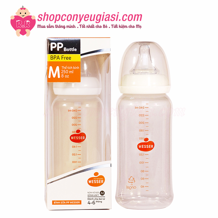[HCM][Mẫu Mới] Bình Sữa Wesser PP Cổ Hẹp 60ml / 140ml / 250ml